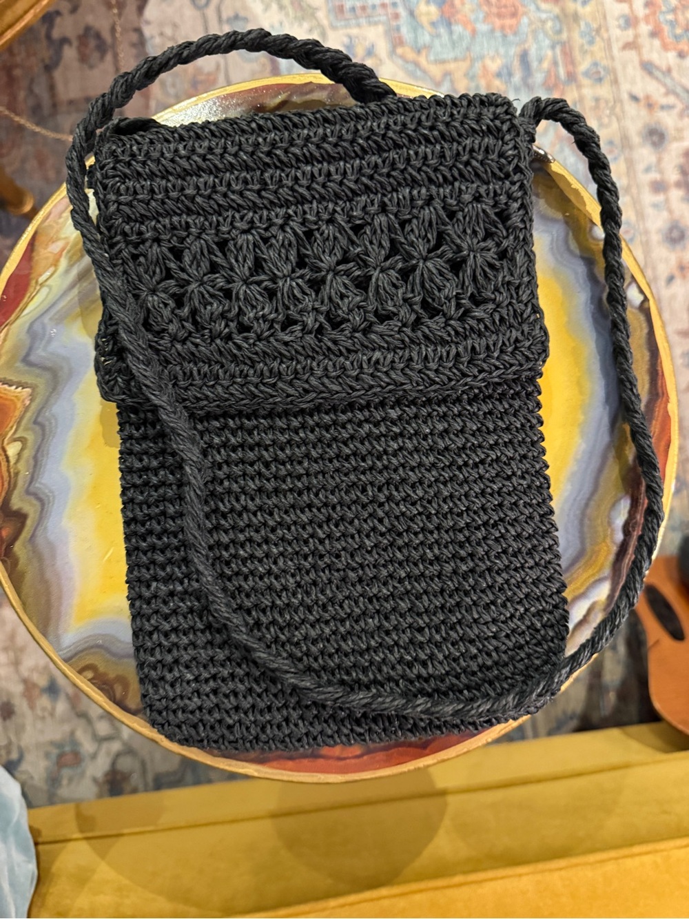 Old Navy Black Handwoven Crochet Crossbody Bag